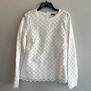 NEW J McLaughlin White Lissa Diamond Lace Eyelet Long Sleeved Blouse, sz XL
